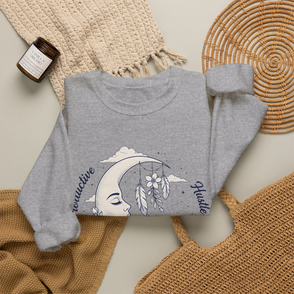 Moon Crescent Sweatshirt Boho Chic Night Sky Gift Women Tribal Sweatshirt Lunar Sweatshirt Bohemian Fan Ethnic Sweatshirt Galaxy Graphic Outline Wings Sweatshirt