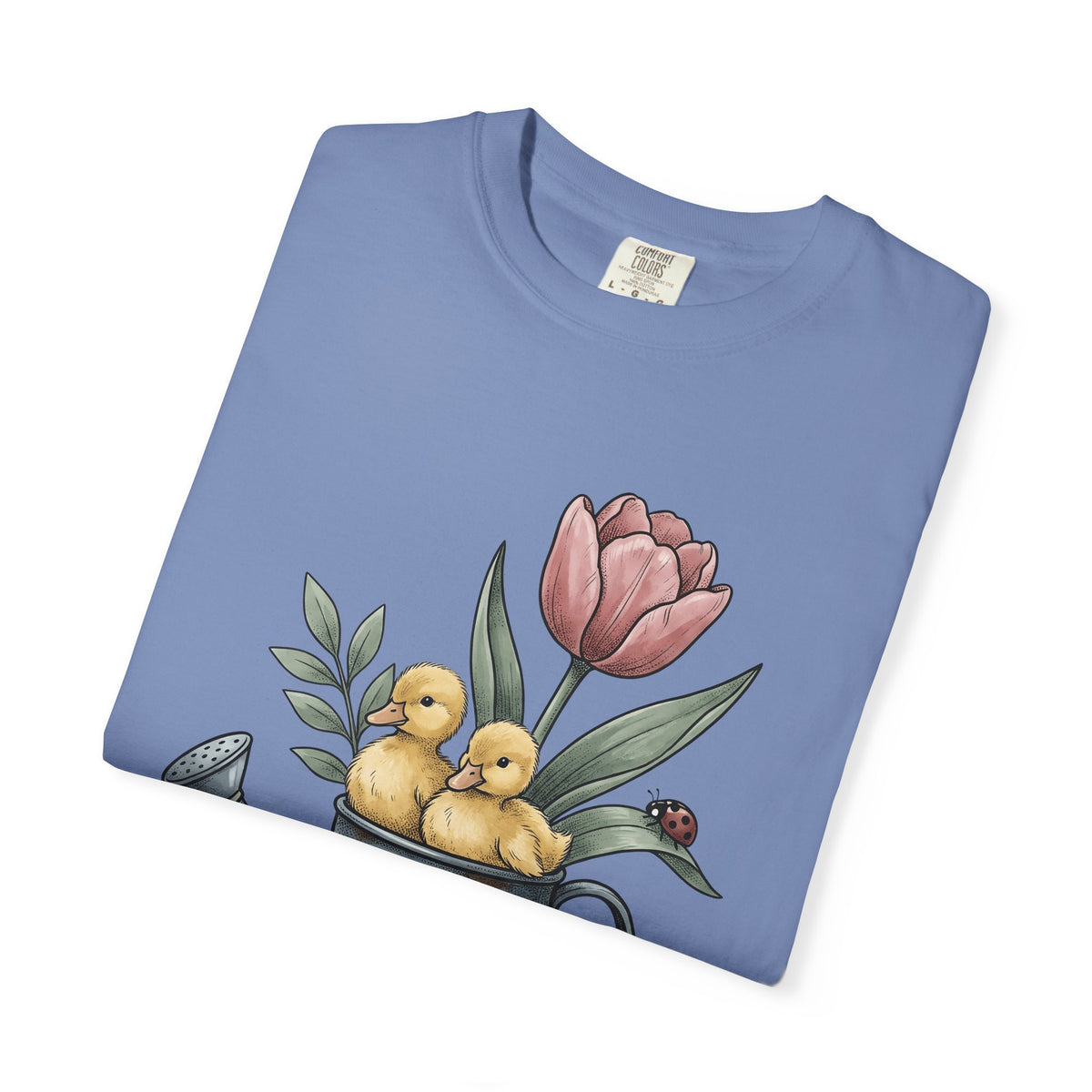 Baby Ducks Watering Pot T-Shirt Easter Garden Gift Women Sketch T-Shirt Duckling T-Shirt Spring Fan Doodle T-Shirt Gardening Graphic Retro Flower
