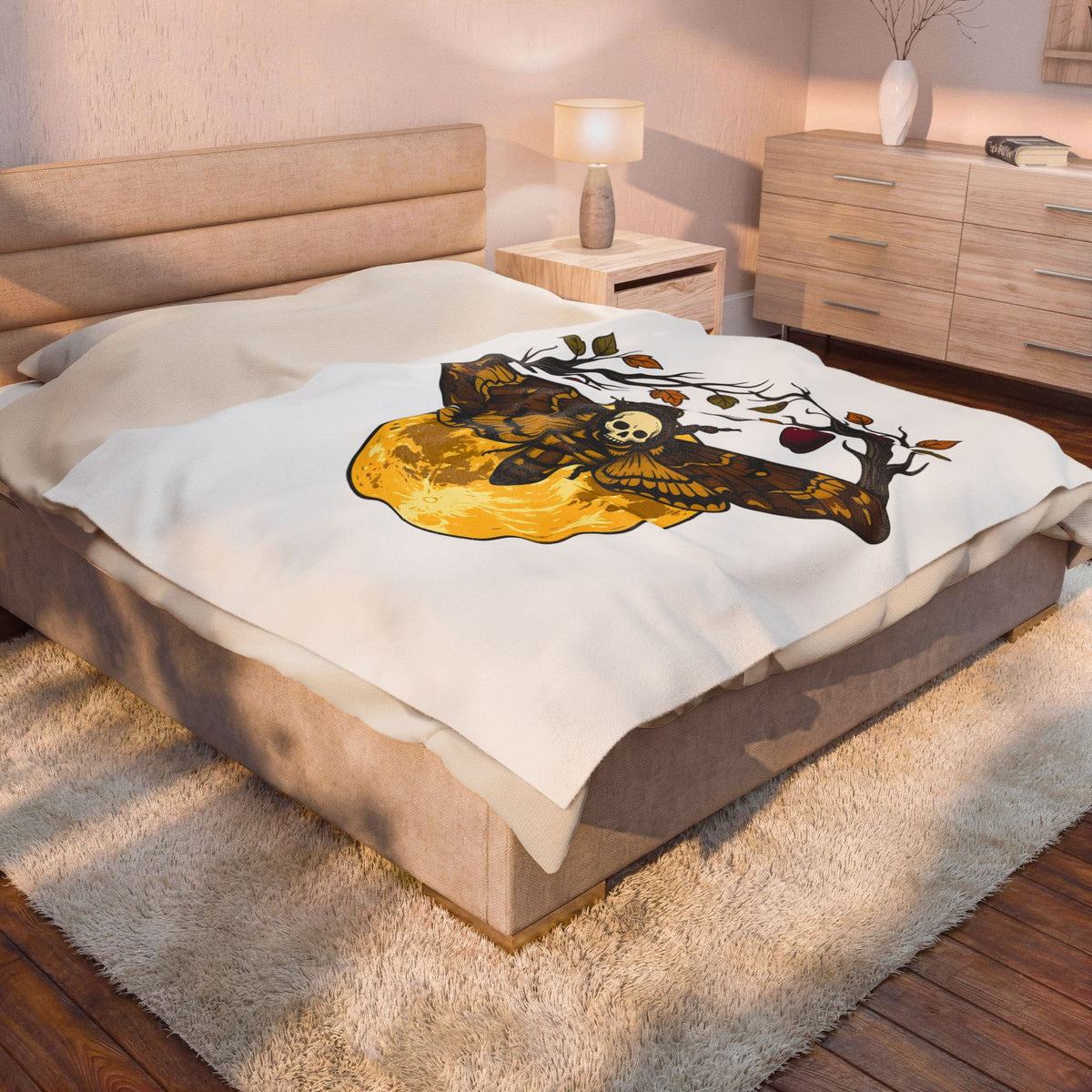 Moth Skull Blanket Halloween Horror Gift Women Retro Blanket Insect Blanket Horror Fan Creepy Blanket Macabre Graphic Sketch