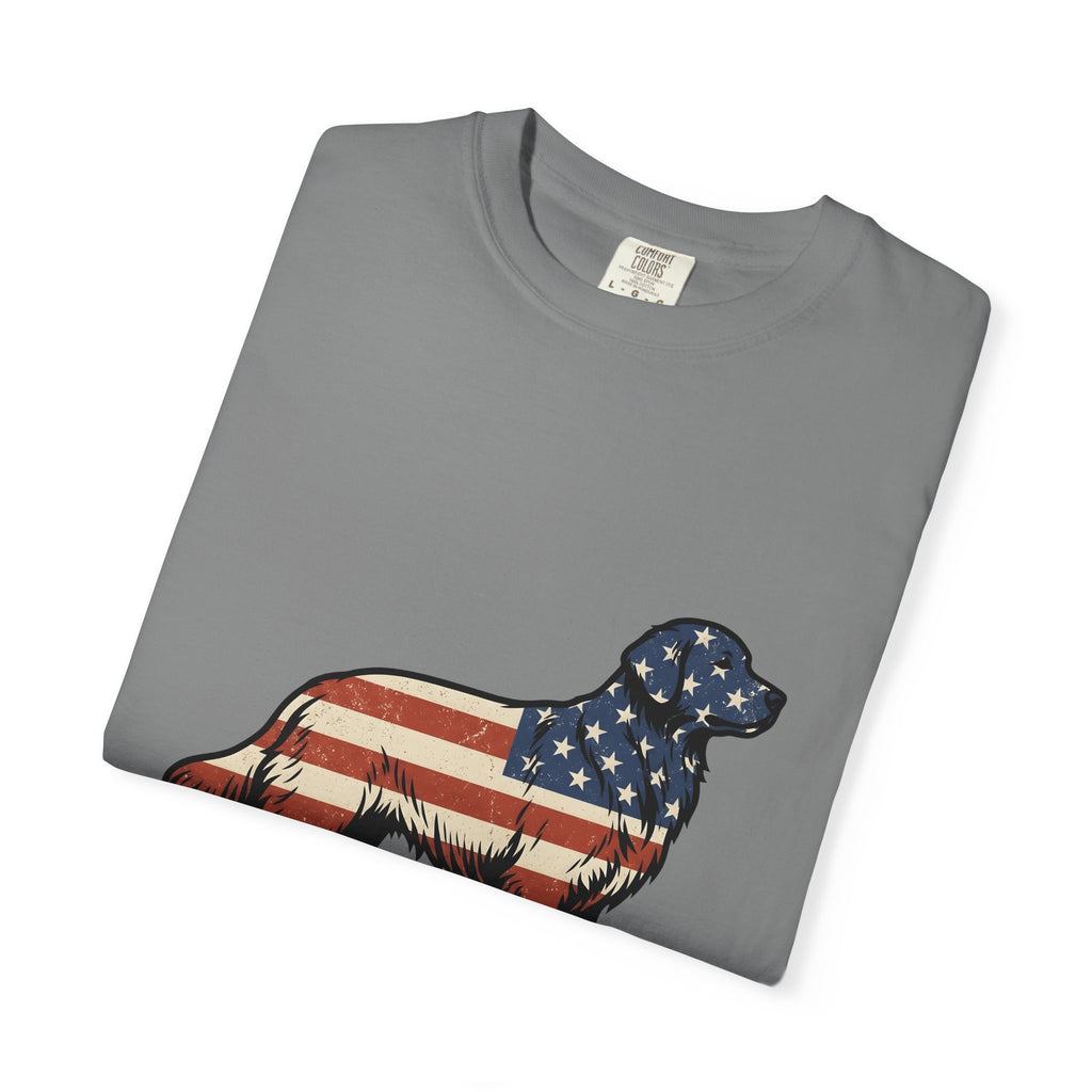 Golden Retriever T-Shirt 4th Of July Pets Gift Women Retro T-Shirt Dog T-Shirt Independence Day Fan Vintage T-Shirt Animal Graphic Sketch Usa Flag