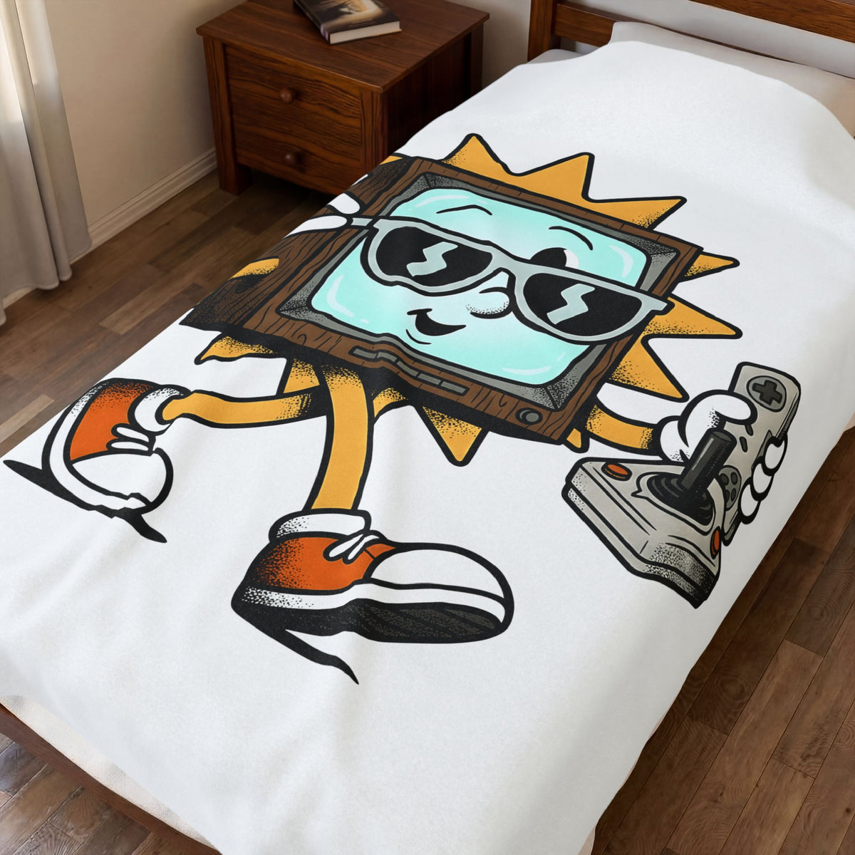 Vintage Tv Figure Blanket Cute Console Gift Women Comic Blanket Retro Tv Character Blanket Adorable Fan Cartoon Blanket Controller Graphic Classic
