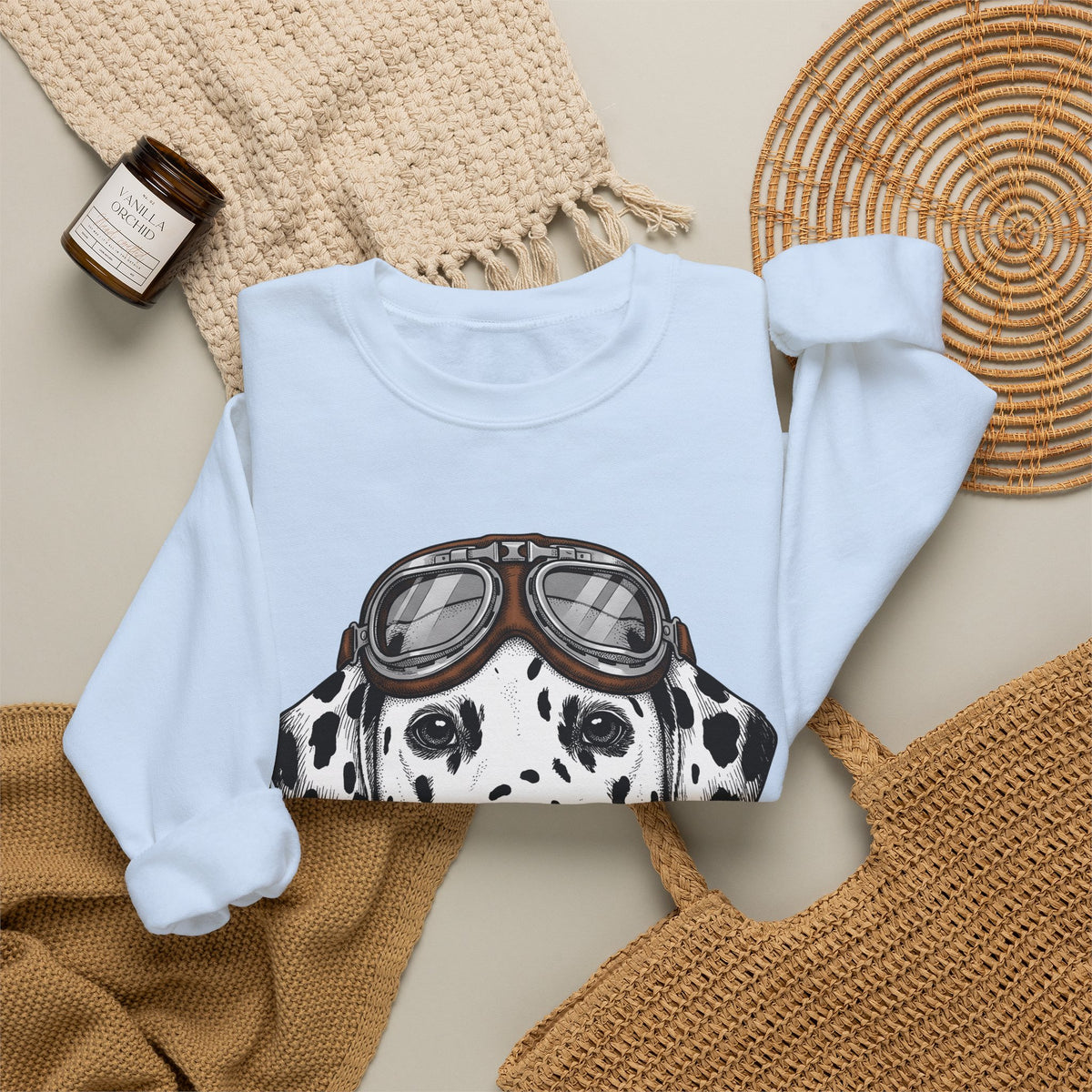 Dalmatian Puppy Sweatshirt Dog Pets Gift Women Line Art Sweatshirt Puppy Sweatshirt Dog Fan Dalmatian Sweatshirt Animal Graphic Retro Pilot Goggles Sweatshirt