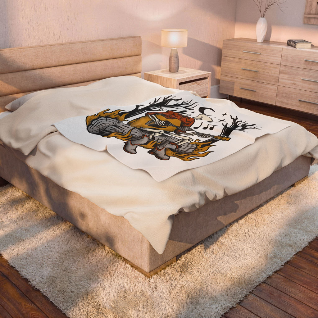 Bony Cowboy Halloween Country Gift Hand Drawn Skeleton Horror Fan Illustrated Country Music Blanket