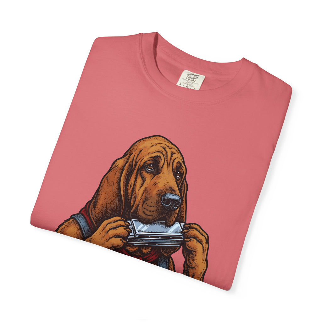 Bloodhound Canine T-Shirt Dog Songs Gift Women Rustic T-Shirt Hound T-Shirt Dog Fan Coonhound Graphic T-Shirt Cartoon Mouth Harp T-Shirt