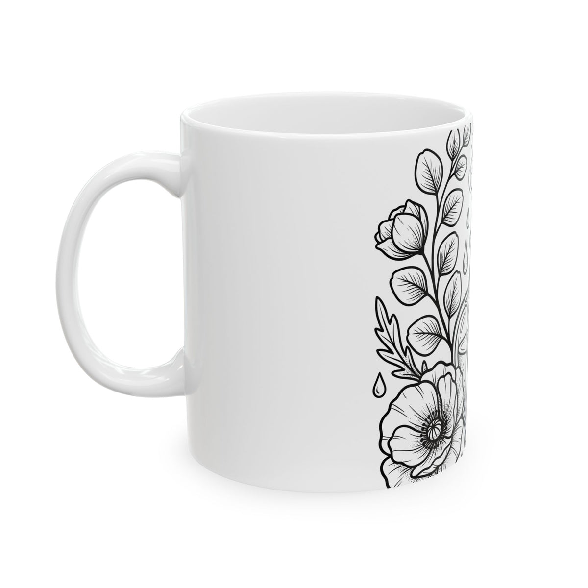 Magic Bottle Mug Halloween Spells Gift Women Sketch Mug Genie Bottle Mug Horror Fan Mystic Drawing Graphic Retro Flower Mug