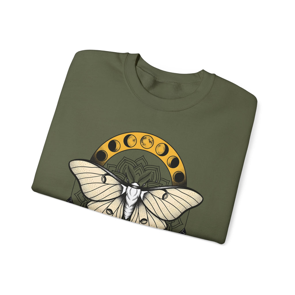 Luna Moth Sweatshirt Boho Chic Mystical Gift Women Mandala Sweatshirt Moon Moth Sweatshirt Hippie Fan Sacred Sweatshirt Spiritual Graphic Line Art Moon Phases