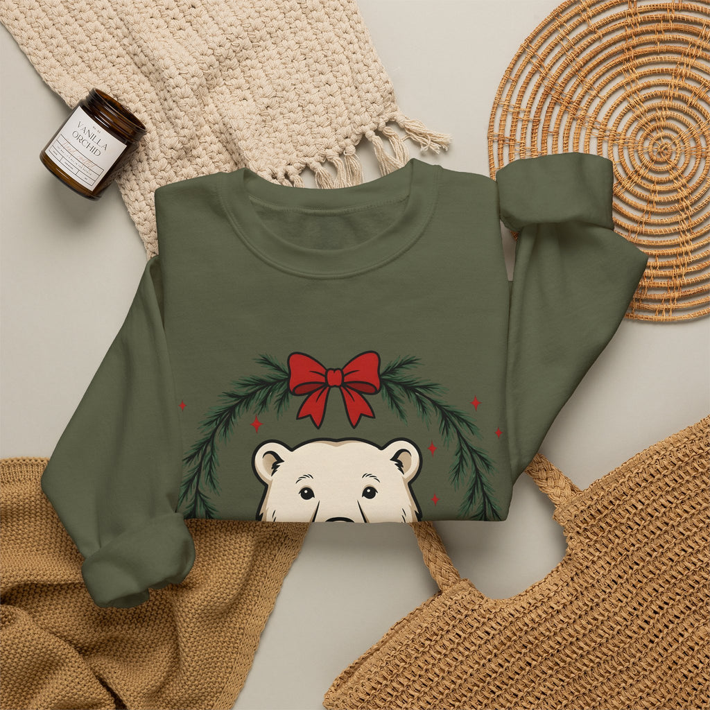 Arctic Bear Sweatshirt Christmas Wildlife Gift Women Comic Sweatshirt Polar Bear Sweatshirt Xmas Fan Cartoon Sweatshirt Animal Graphic Sketch Garland Sweatshirt