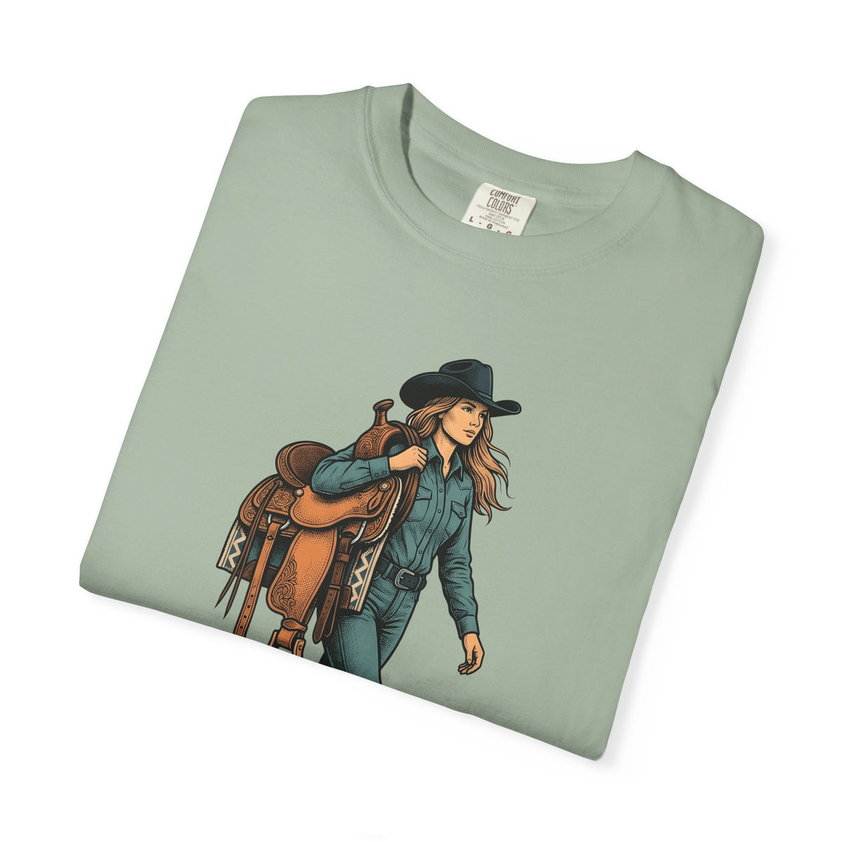 Cowgirl Saddle Cowgirl Western Gift Vintage Saddle Cowboy Fan Retro Rodeo Hand Drawn Cowboy T-Shirt