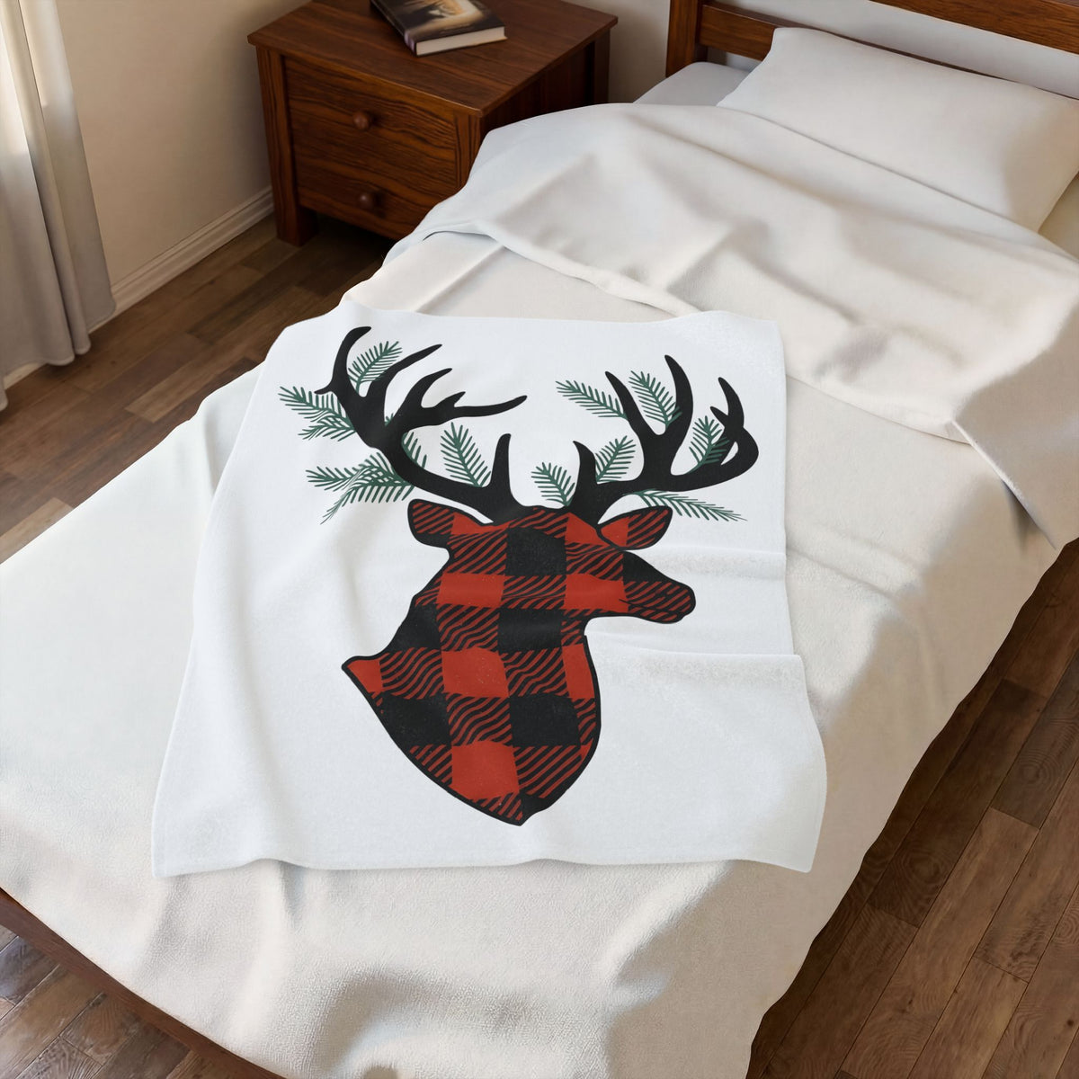 Tartan Elk Blanket Christmas Nature Gift Women Country Blanket Plaid Elk Blanket Xmas Fan Rustic Blanket Wilderness Graphic Antique Pine Twigs