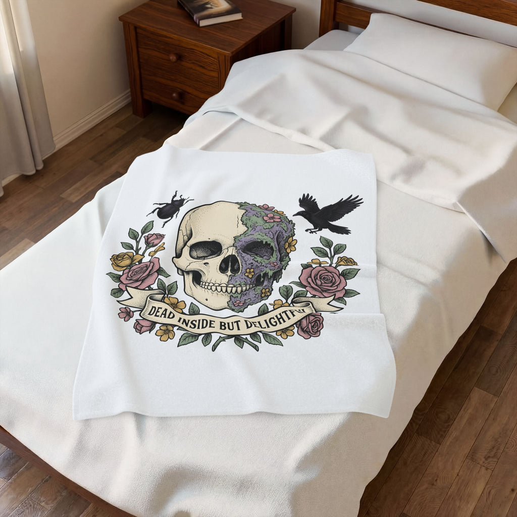 Bone Flower Halloween Occult Gift Neo Traditional Skeleton Horror Fan Tattoo Mystic Hand Drawn Blanket