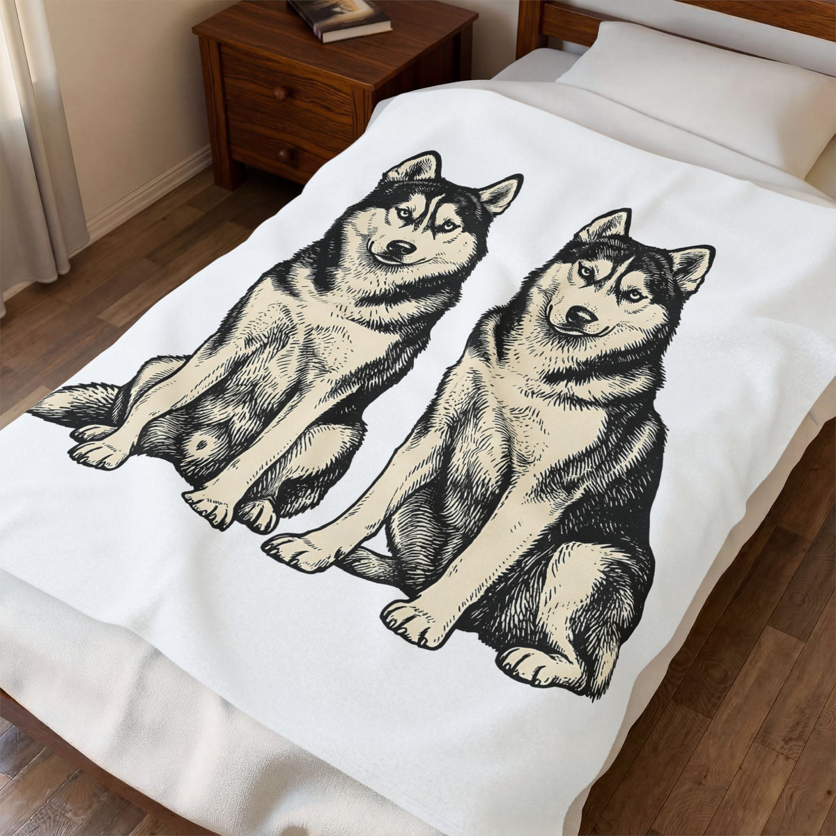 Siberian Huskies Blanket Dog Wildlife Gift Women Doodle Blanket Husky Blanket Dog Fan Doggy Blanket Wildlife Graphic Classic Couple Blanket