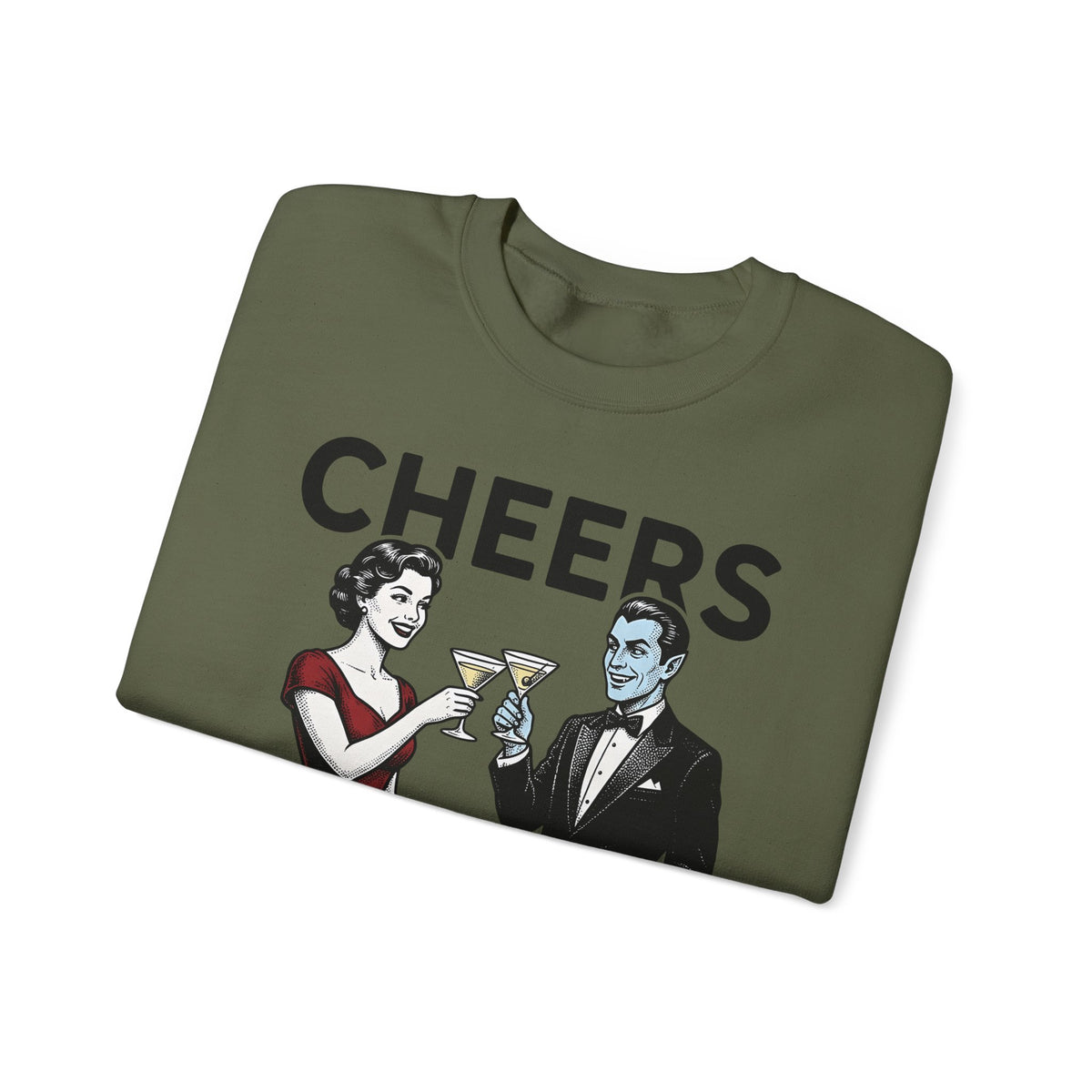 Vampire Duo Sweatshirt Halloween Event Gift Women Antique Sweatshirt Vampire Couple Sweatshirt Horror Fan Spooky Sweatshirt Party Graphic Old School Wine Glass