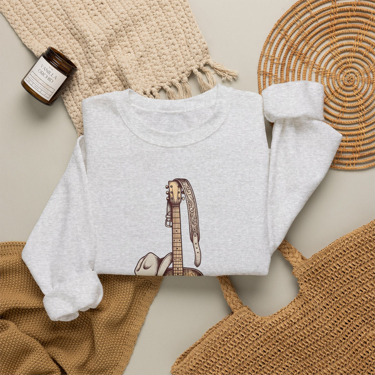 Folk Guitar Sweatshirt Cowgirl Instrument Gift Women Retro Sweatshirt Acoustic Guitar T-Sh