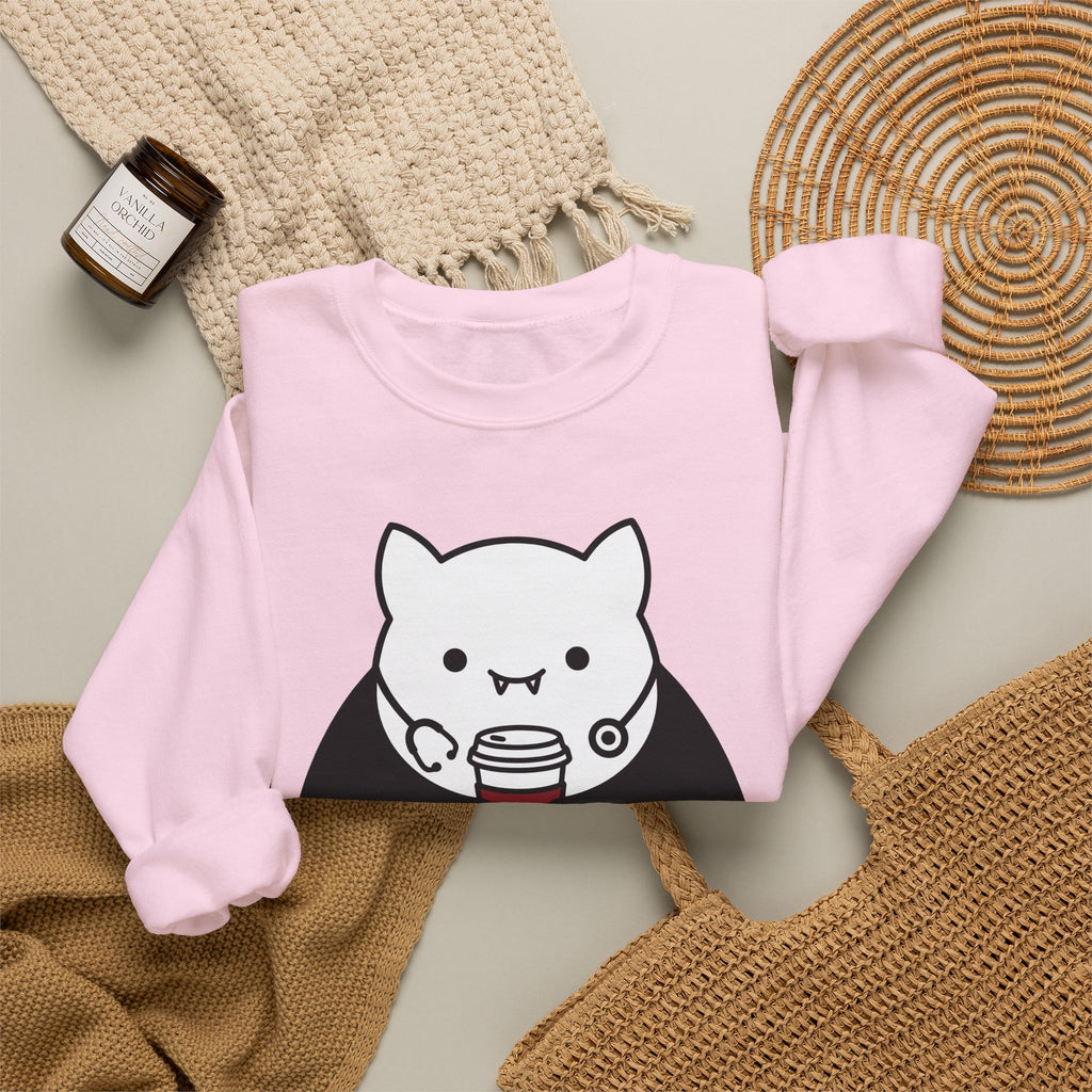 Vampire Coffee Sweatshirt Sweatshirt Nurses Fall Gift Women Cartoon Sweatshirt Coffee Cup Sweatshirt Nurse Enthusiast Comic Sweatshirt Autumn Graphic Clean Nurse