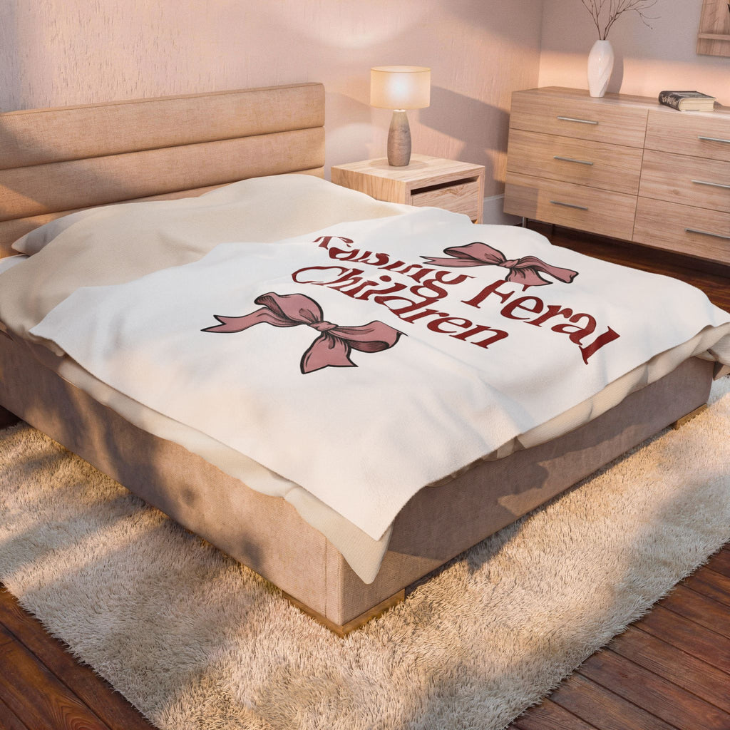 Pink Ribbons Blanket Moms Jokes Gift Women Fun Blanket Bows Blanket Motherhood Fan Cute Blanket Pun Graphic Retro Bow Blanket