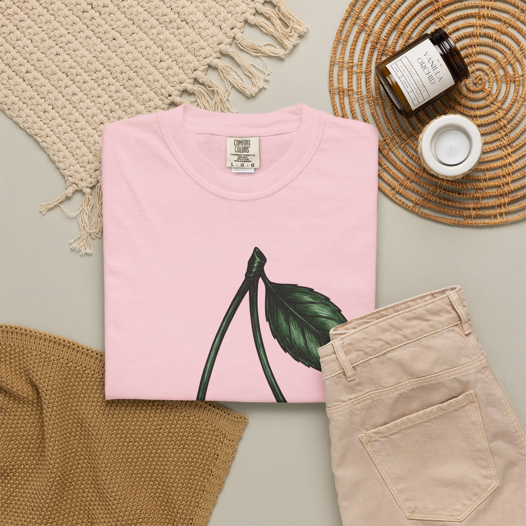 Patriotic Cherries T-Shirt America Fruit Gift Women Hand Drawn T-Shirt Cherries T-Shirt American Enthusiast Illustrated Graphic Vintage Leaf
