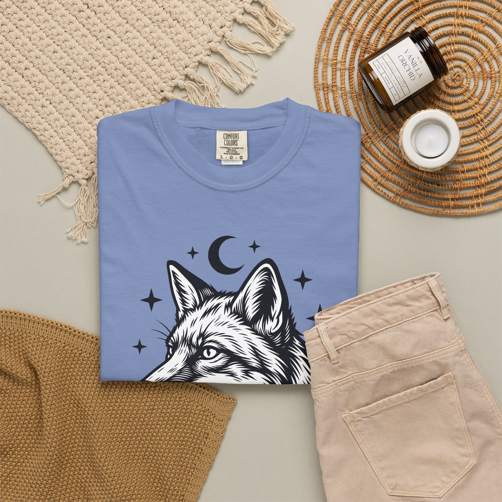 Wolf Portrait T-Shirt Boho Chic Fauna Gift Women Sketch T-Shirt Canine T-Shirt Bohemian Fan Drawing Design Graphic Creature Illustration Graphic