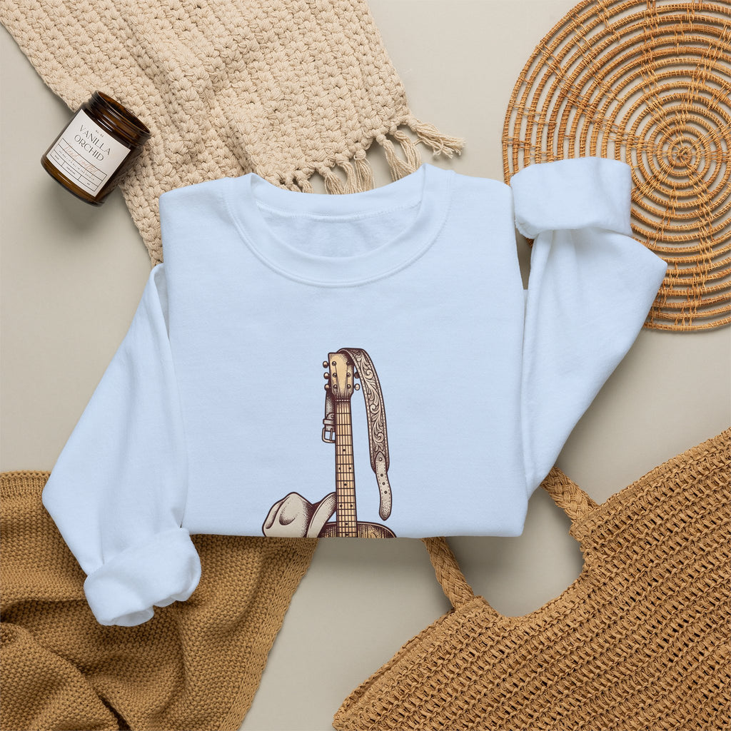 Folk Guitar Sweatshirt Cowgirl Instrument Gift Women Retro Sweatshirt Acoustic Guitar T-Sh