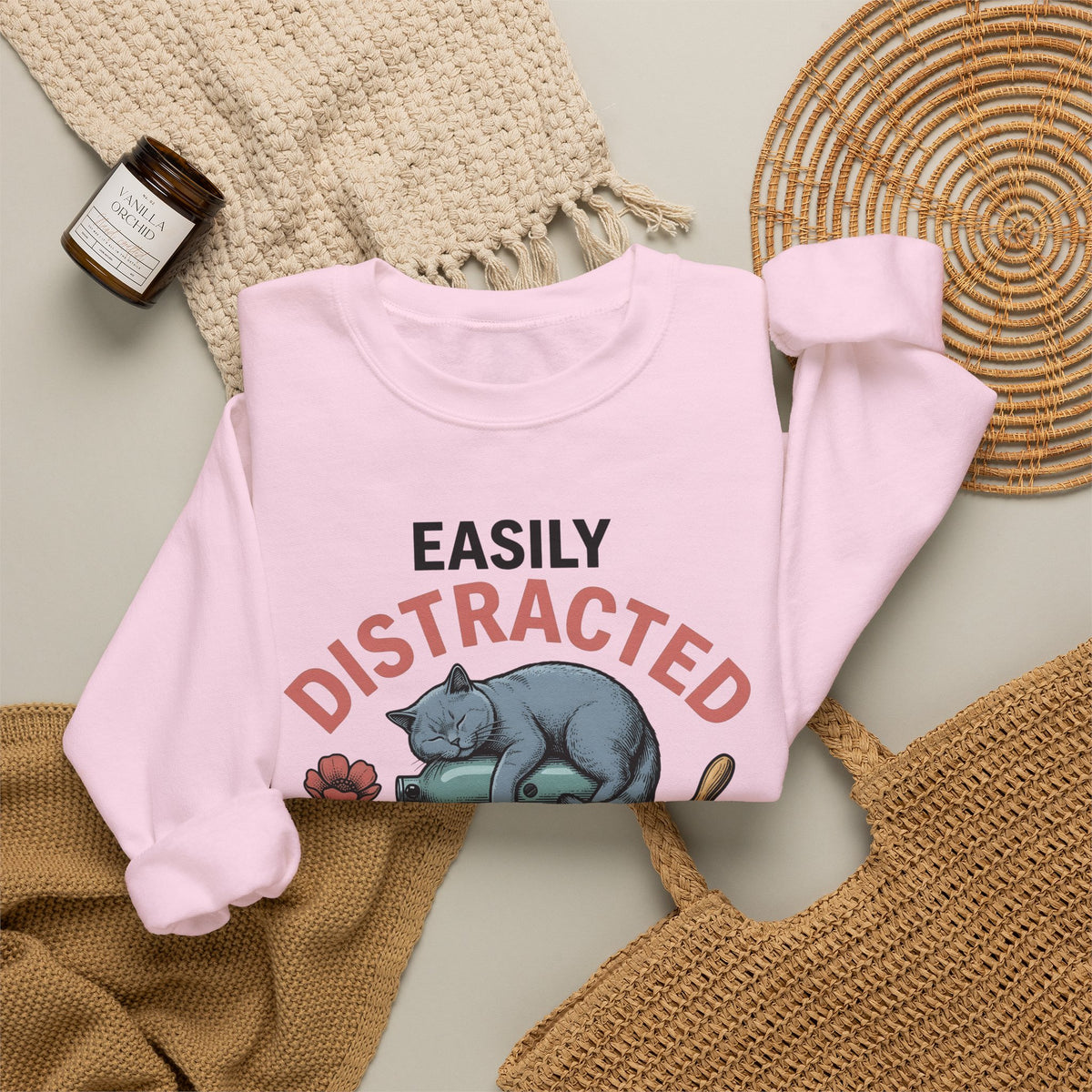 Cat Blender Sweatshirt Cat Dessert Gift Women Retro Sweatshirt Blender Sweatshirt Cat Fan Vintage Sweatshirt Pastry Graphic Sketch Blossoms Sweatshirt