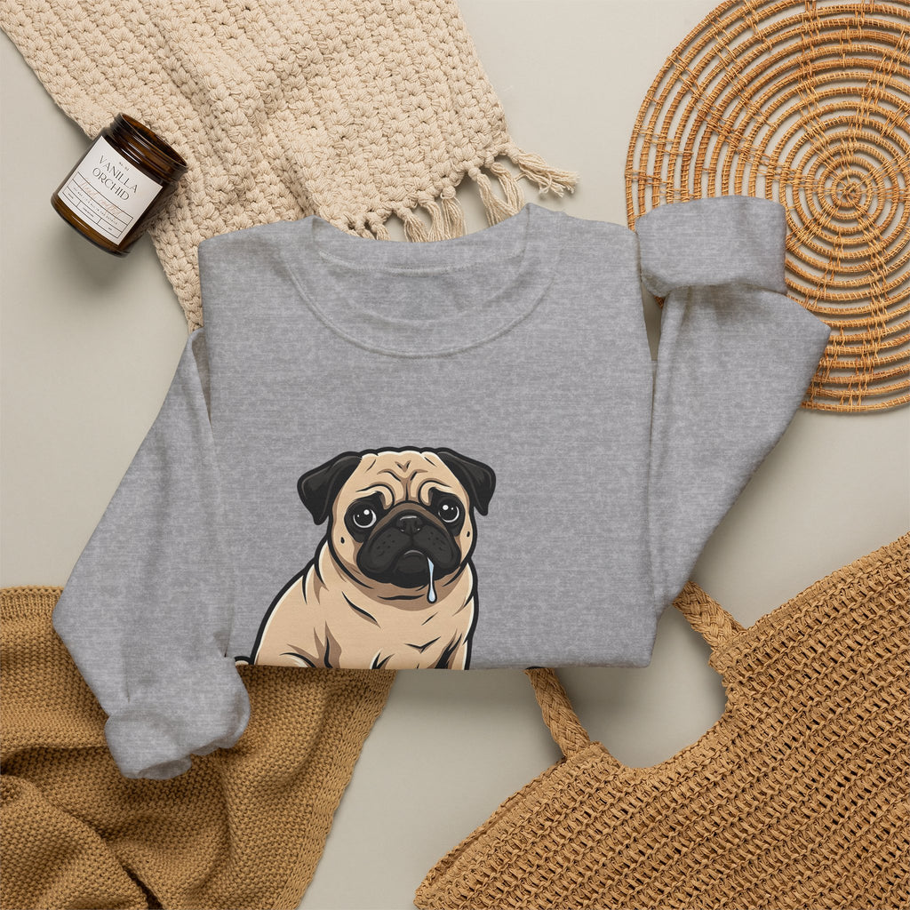 Pug Dog Sweatshirt Dog Meals Gift Women Line Art Sweatshirt Pugs Sweatshirt Dog Fan Illustrated Design Food Graphic Sweatshirt Sketch Pizza Piece Sweatshirt