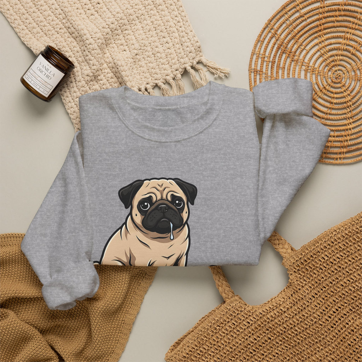 Pug Dog Sweatshirt Dog Meals Gift Women Line Art Sweatshirt Pugs Sweatshirt Dog Fan Illustrated Design Food Graphic Sweatshirt Sketch Pizza Piece Sweatshirt