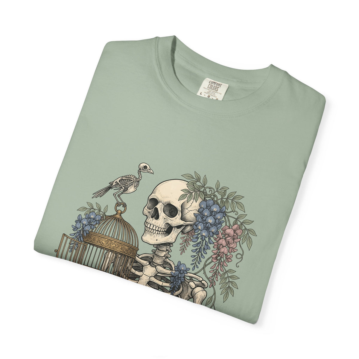 Bone Bloom T-Shirt Halloween Dark Art Gift Women Rustic T-Shirt Skeleton T-Shirt Horror Fan Gothic T-Shirt Macabre Graphic Doodle Aviary T-Shirt