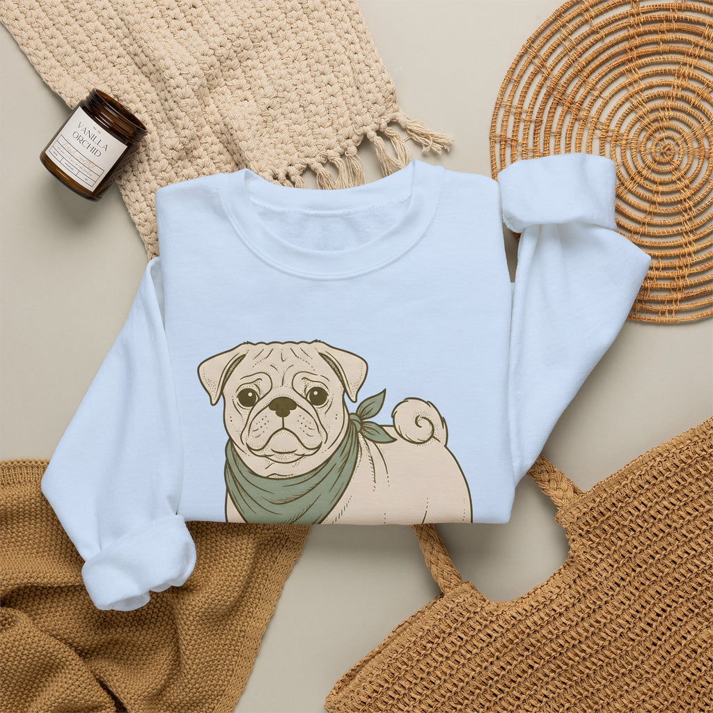 Pug Dog Sweatshirt Dog Pets Gift Women Hand Drawn Sweatshirt Puggle Sweatshirt Dog Fan Mop Dog Graphic Pet Design Illustration Minimalist Bandana Sweatshirt