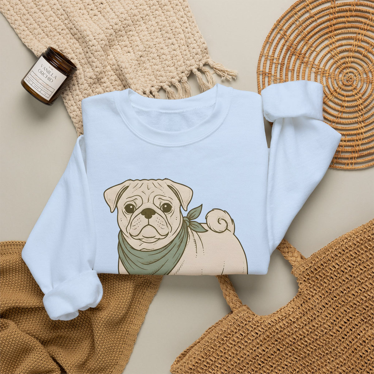 Pug Dog Sweatshirt Dog Pets Gift Women Hand Drawn Sweatshirt Puggle Sweatshirt Dog Fan Mop Dog Graphic Pet Design Illustration Minimalist Bandana Sweatshirt
