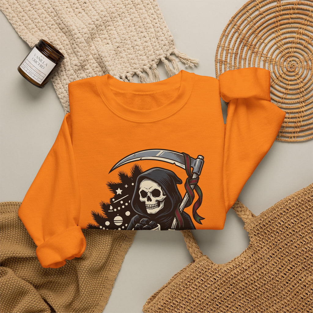 Death Figure Sweatshirt Christmas Dark Gift Women Distressed Sweatshirt Grim Reaper Sweatshirt Xmas Fan Gothic Sweatshirt Macabre Graphic