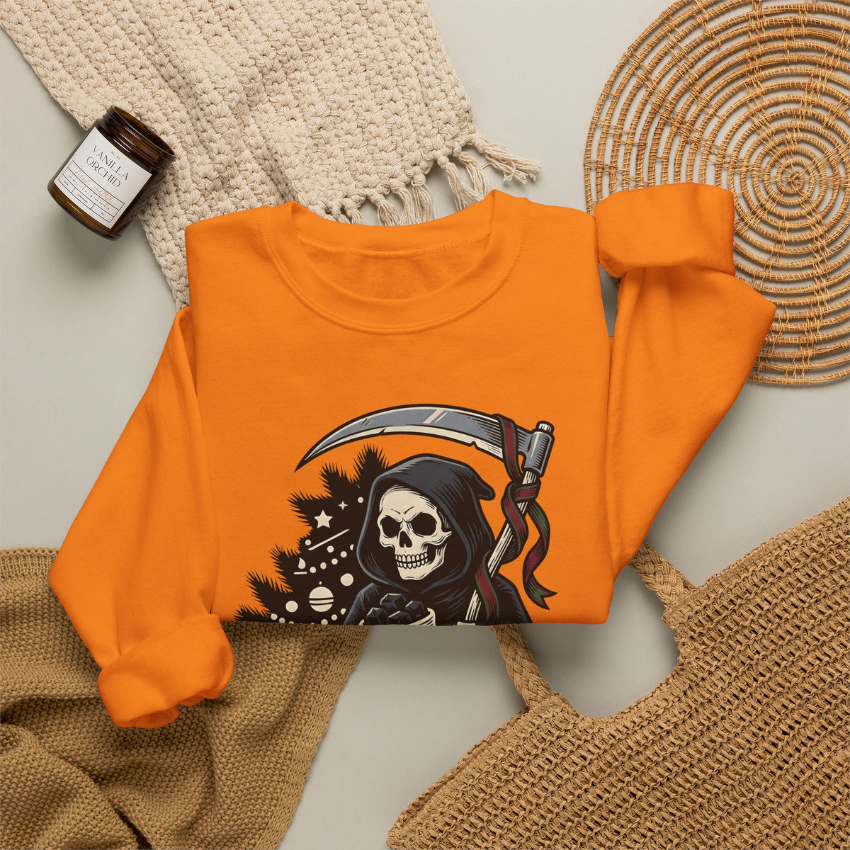 Death Figure Sweatshirt Christmas Dark Gift Women Distressed Sweatshirt Grim Reaper Sweatshirt Xmas Fan Gothic Sweatshirt Macabre Graphic