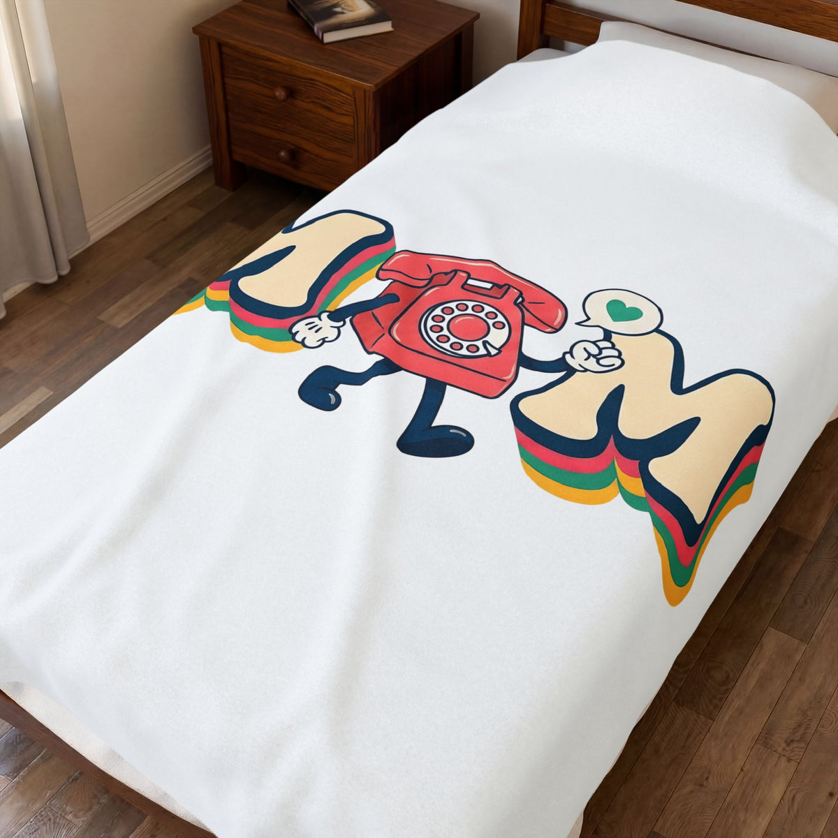 Vintage Phone Blanket Moms Relatives Gift Women Comic Blanket Old Phone Blanket Mother Fan Cartoon Blanket Family Graphic Classic Love Symbol