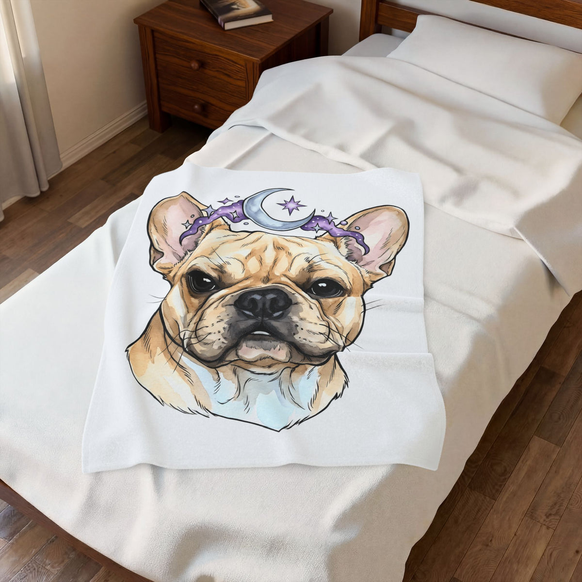 French Bulldog Blanket Dog Celestial Gift Women Watercolor Blanket Bulldog Blanket Dog Fan Watercolour Blanket Galaxy Graphic Hand Drawn Moon