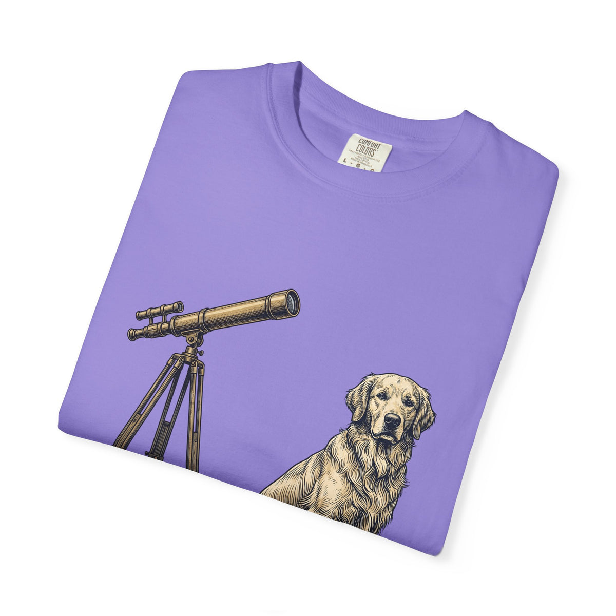 Golden Retriever T-Shirt Dog Universe Gift Women Antique T-Shirt Retriever T-Shirt Dog Fan Vintage T-Shirt Galaxy Graphic Cartoon Telescope T-Shirt