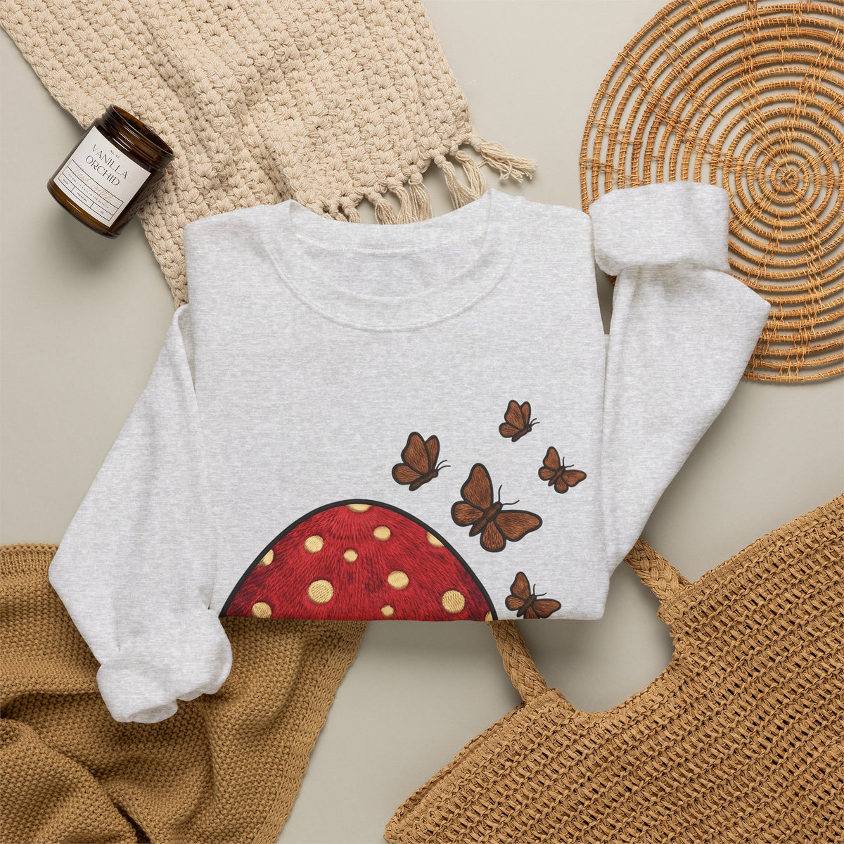 Shroom Sweatshirt Boho Chic Environment Gift Women Applique Sweatshirt Mushroom Sweatshirt Hippie Fan Embroidered Sweatshirt Eco Graphic Old-Fashioned