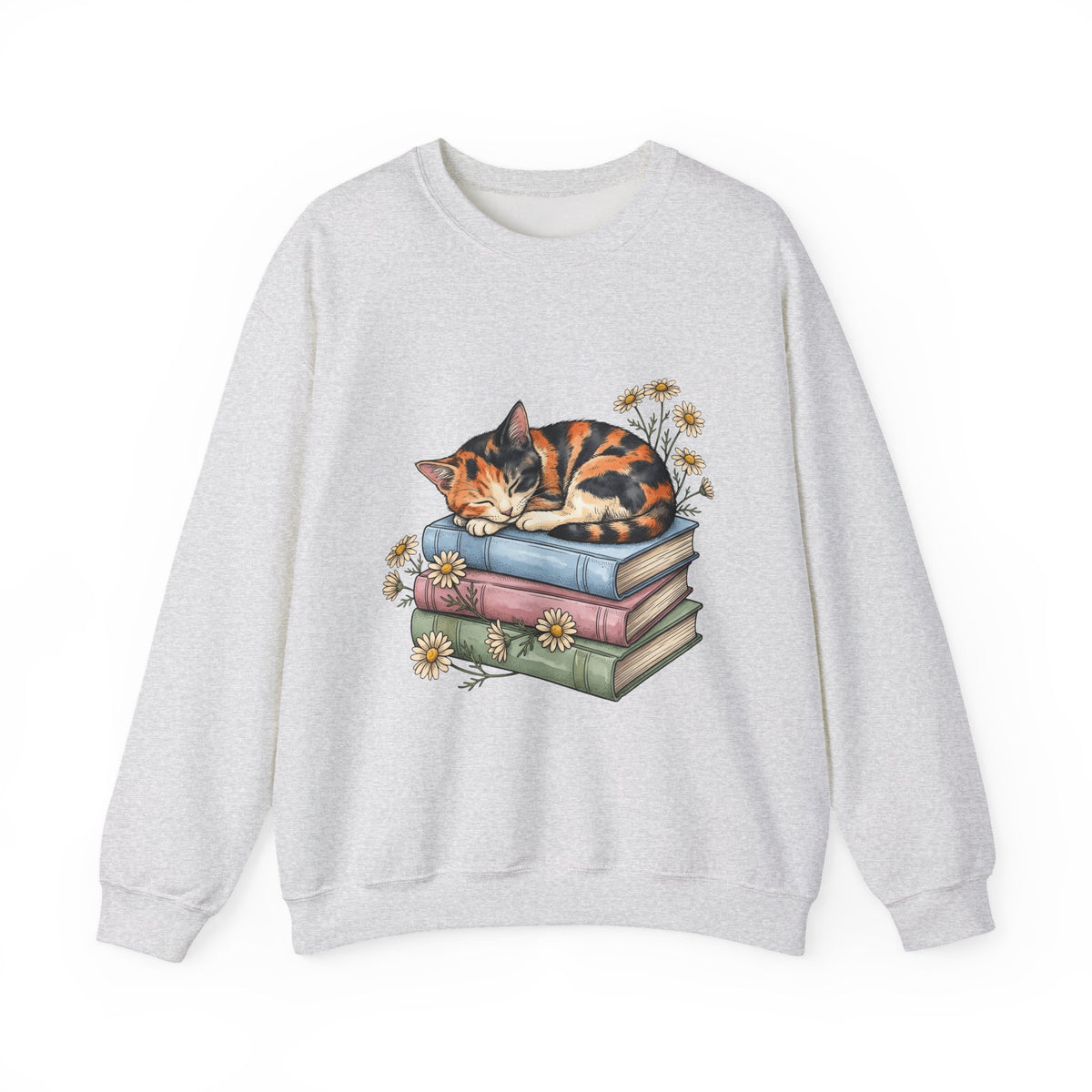 Calico Cat Sweatshirt Cat Floral Gift Women Hand Drawn Sweatshirt Kitten Sweatshirt Cat Fan Illustrated Graphic Vintage Books Sweatshirt