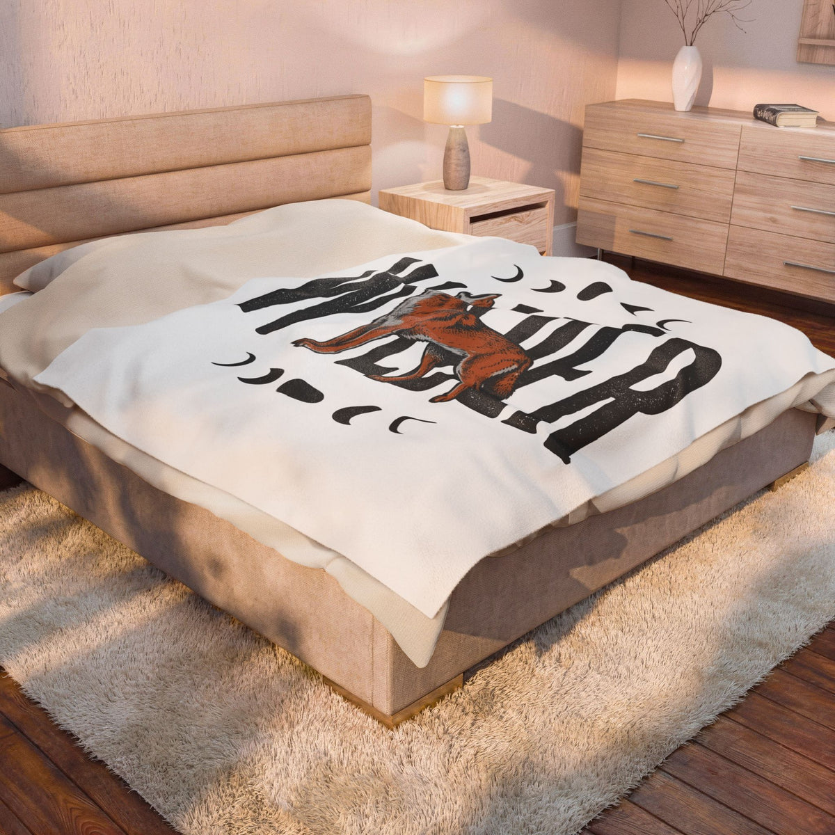 Howling Wolf Blanket Boho Chic Nature Gift Women Vintage Blanket Wolf Blanket Bohemian Fan Retro Blanket Environmental Graphic Hand Drawn Moon