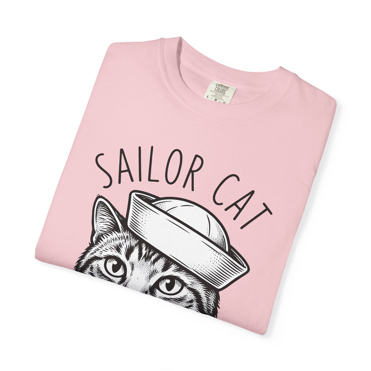 Cat Head T-Shirt Cat Sea Gift Women Sketch T-Shirt Kitten T-Shirt Cat Fan Feline T-Shirt Nautical Graphic Oceanic Design Line Art Captain Hat
