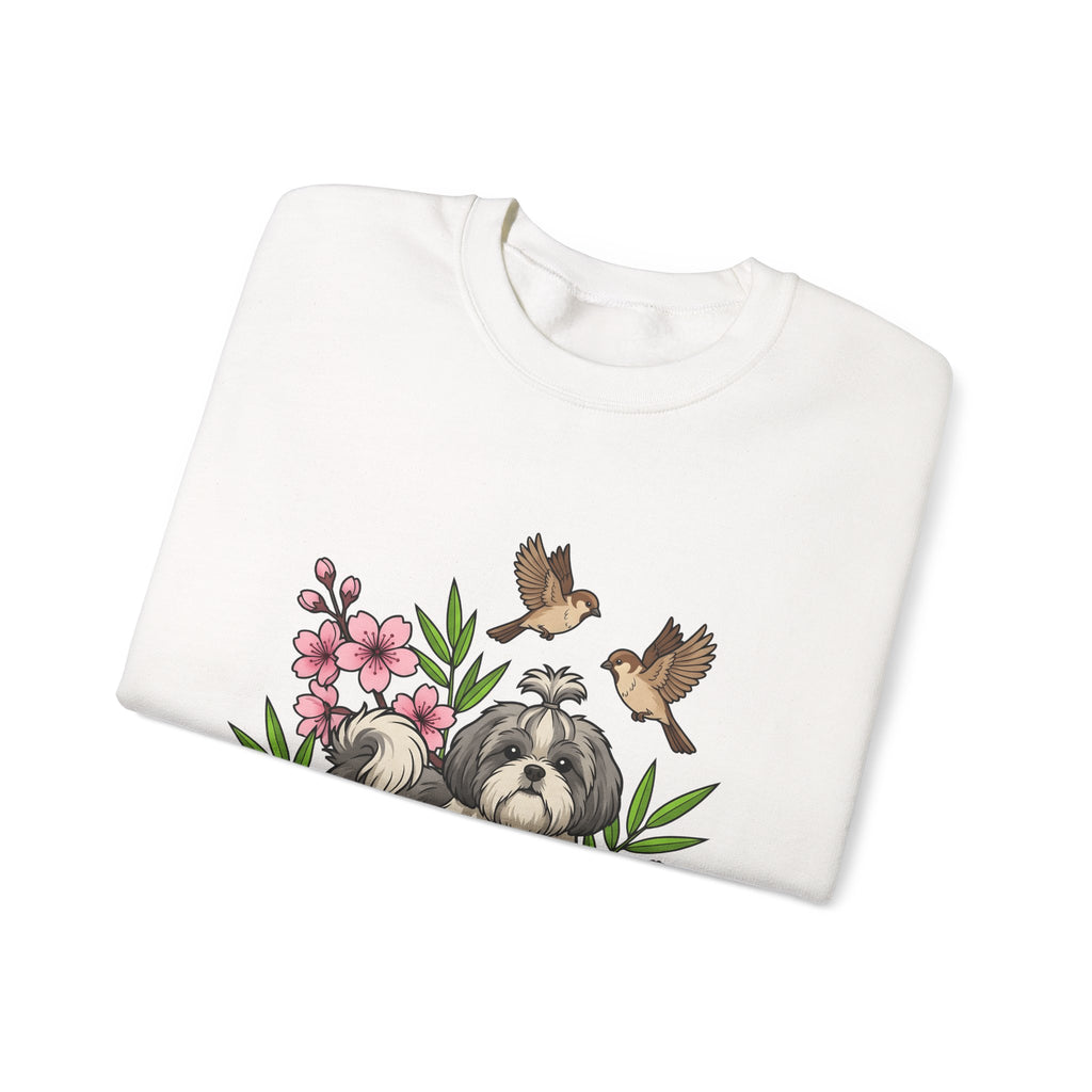 Shih Tzu Puppy Sweatshirt Dog Botanical Gift Women Cute Sweatshirt Puppy Sweatshirt Dog Fan Pup Sweatshirt Floral Graphic Sketch Sakura Flowers Sweatshirt