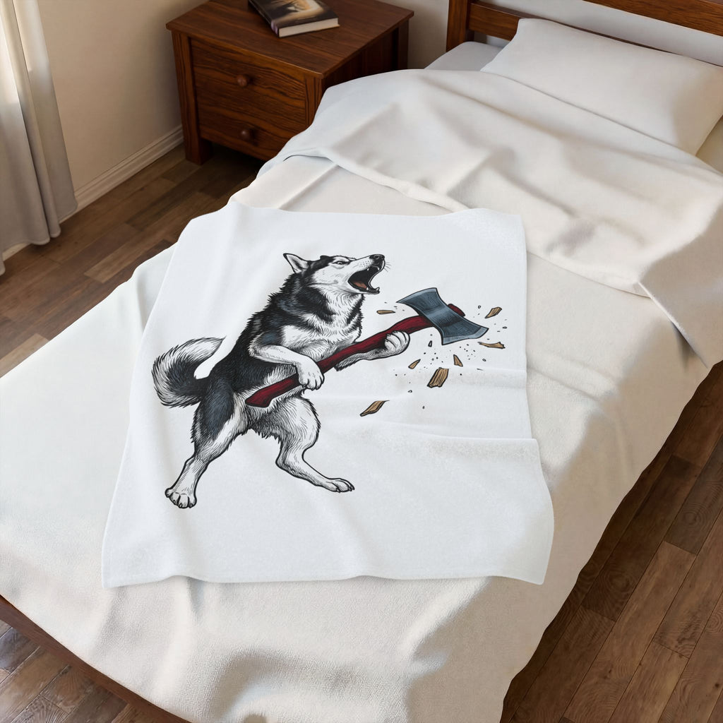 Wolf Dog Blanket Dog Funny Gift Women Line Art Blanket Wolfdog Blanket Dog Fan Illustrated Graphic Blanket Hand Drawn Splitting Axe Blanket