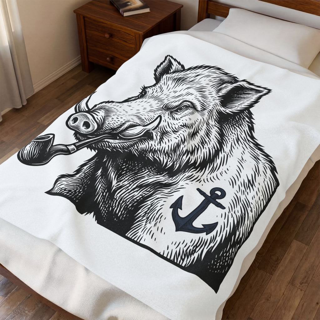 Boar Pipe Blanket Funny Animal Gift Women Woodcut Blanket Smoking Pipe Blanket Humor Fan Print Blanket Wildlife Graphic Vintage Anchor Blanket
