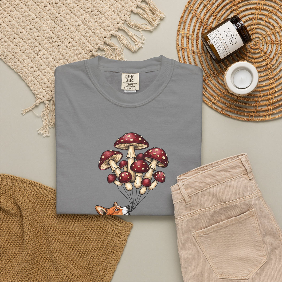 Corgi Puppy T-Shirt Dog Outdoors Gift Women Floral T-Shirt Puppy T-Shirt Dog Fan Canine Graphic Outdoorsy Design Antique Toadstool T-Shirt