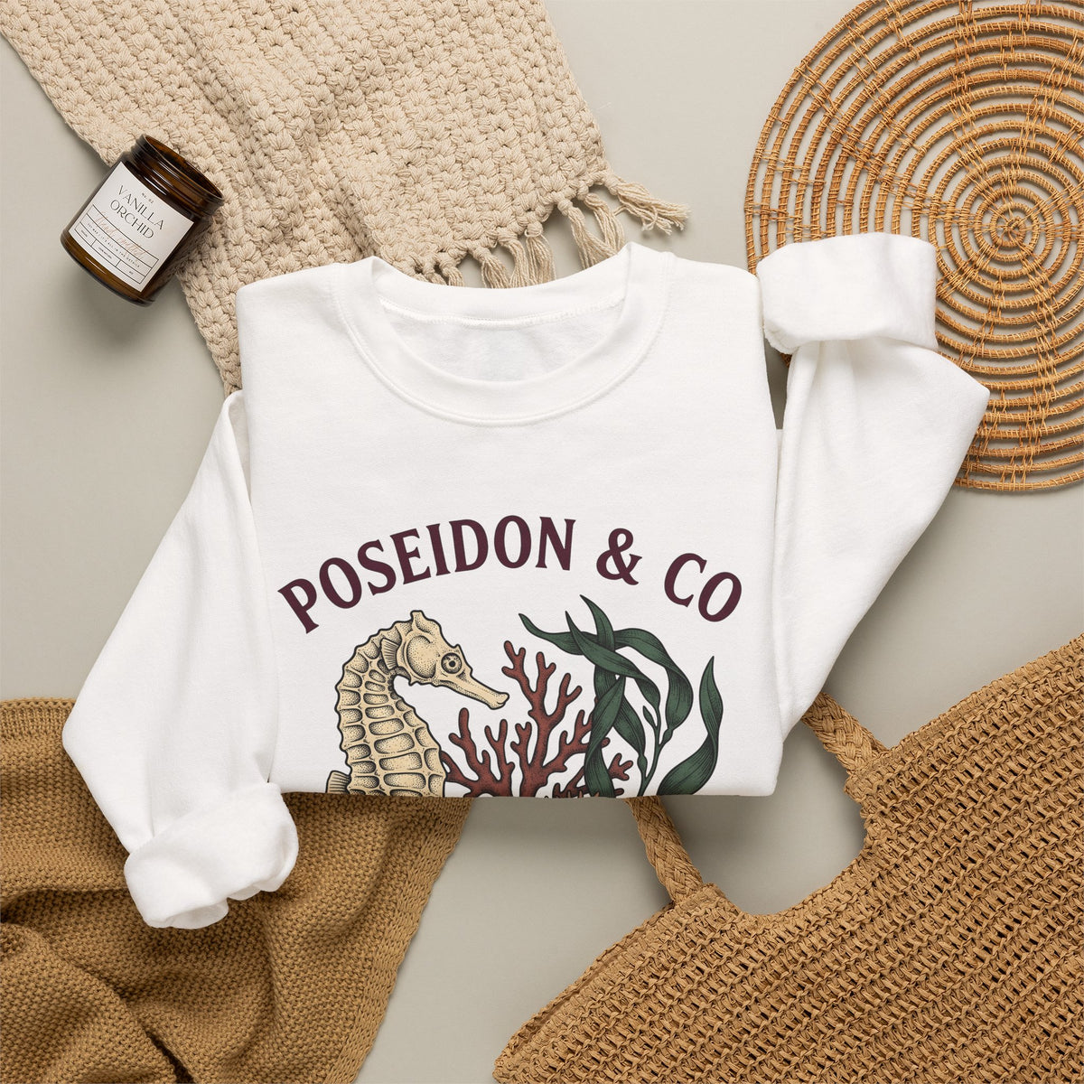 Seahorse Ocean Coastal Gift Old School Seahorse Marine Fan Sea Creature Coastal Ink Sweatshirt