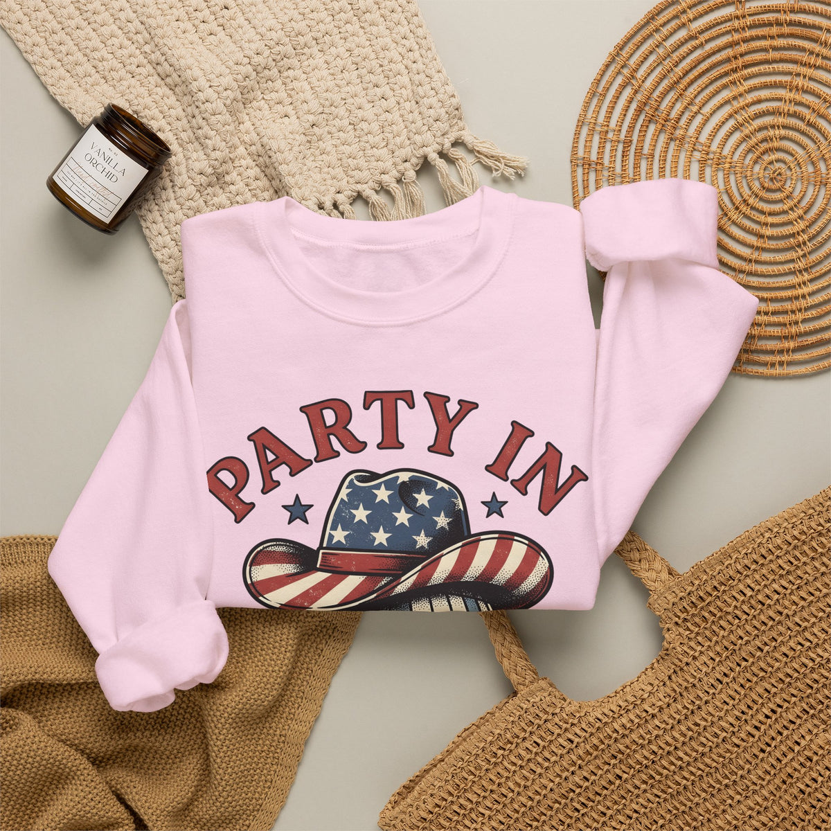 Disco Hat Cowboy Sweatshirt 4th Of July Flag Gift Women Distressed Sweatshirt Western Cowboy Sweatshirt Independence Day Fan Vintage Sweatshirt Patriotic