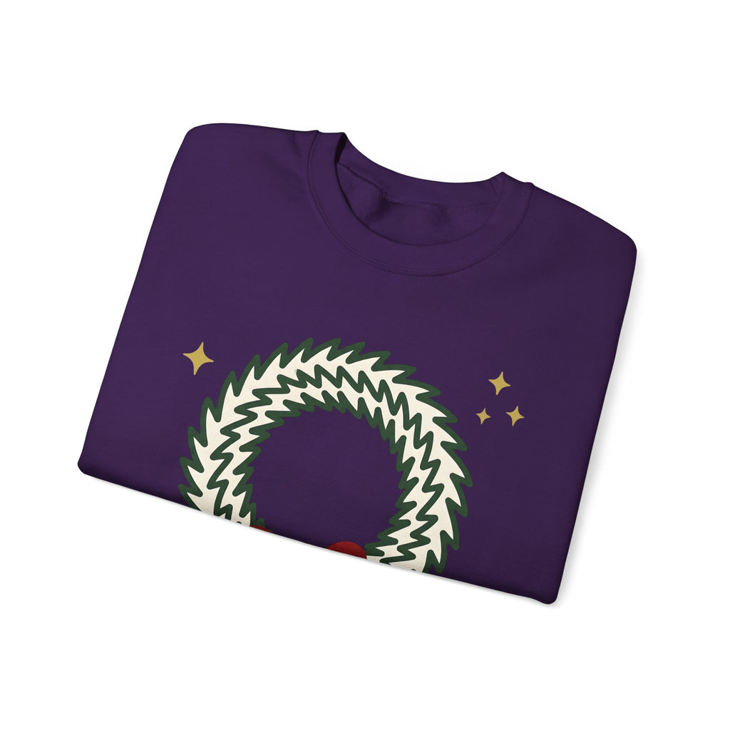 Holiday Wreath Sweatshirt Christmas Seasonal Gift Women Simple Sweatshirt Wreath Sweatshirt Xmas Fan Minimalist Sweatshirt Seasonal Graphic Sketch Red Ribbon