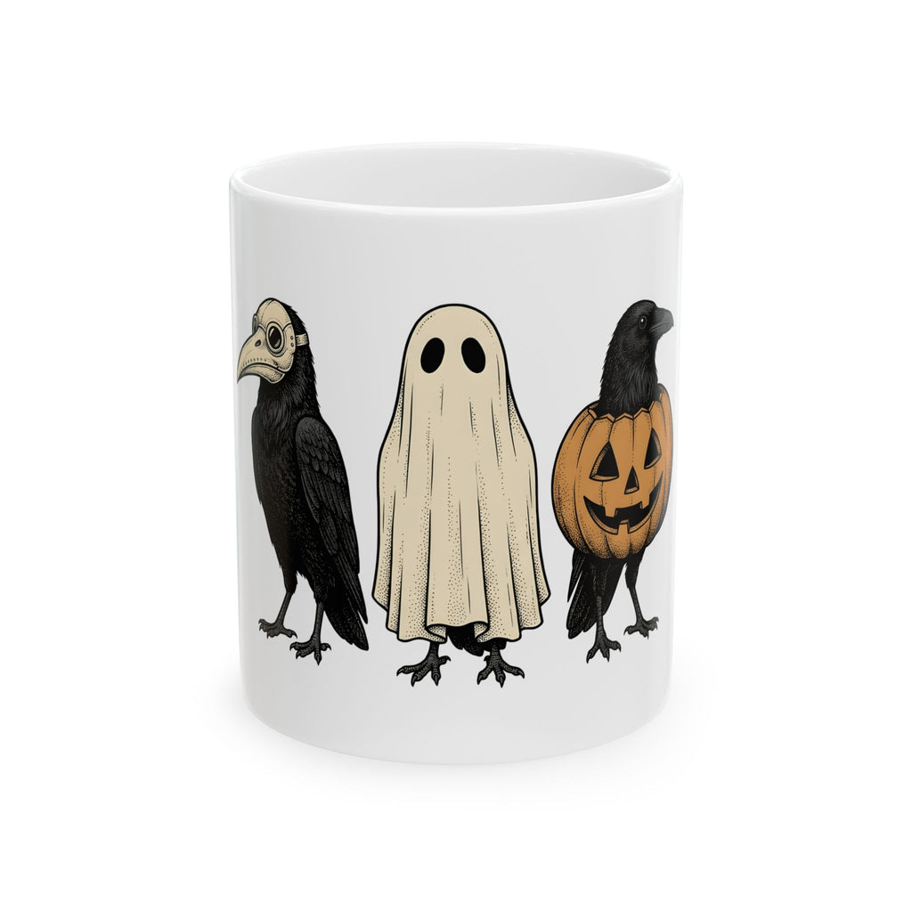 Raven Outfit Mug Halloween Horror Gift Women Retro Mug Crow Outfit Mug Horror Fan Creepy Graphic Mug Sketch Jack-O-Lantern Mug