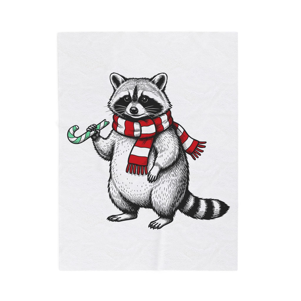 Raccoon Illustration Blanket Animals Holiday Gift Women Sketch Blanket Trash Panda Blanket Wildlife Fan Drawing Graphic Christmas Retro Peppermint