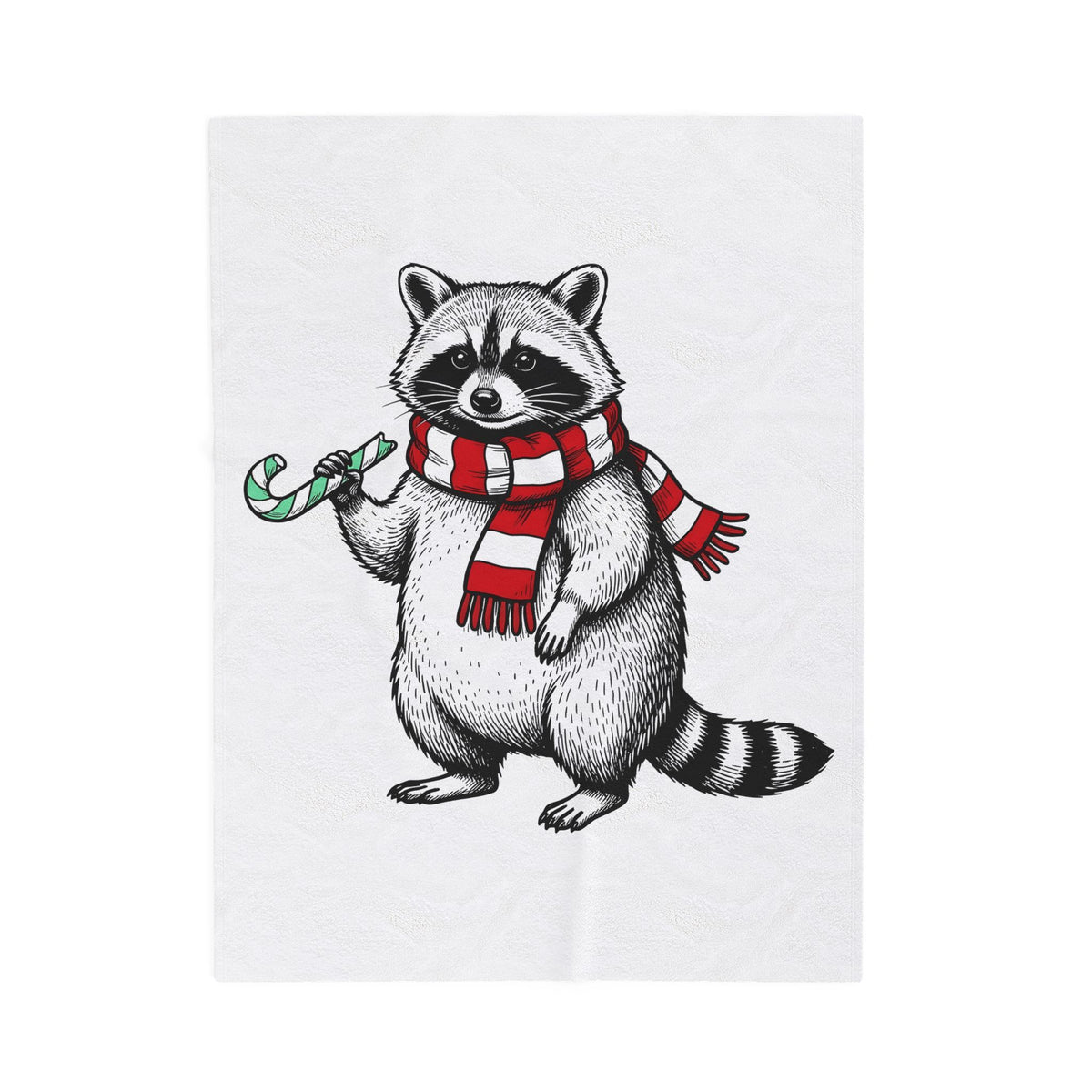Raccoon Illustration Blanket Animals Holiday Gift Women Sketch Blanket Trash Panda Blanket Wildlife Fan Drawing Graphic Christmas Retro Peppermint