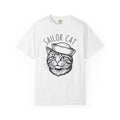 Cat Head T-Shirt Cat Sea Gift Women Sketch T-Shirt Kitten T-Shirt Cat Fan Feline T-Shirt Nautical Graphic Oceanic Design Line Art Captain Hat