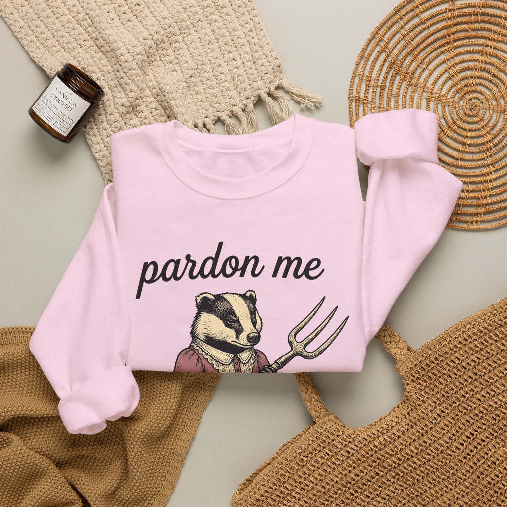 Badger Attire Sweatshirt Funny Critter Gift Women Rustic Sweatshirt Badger Sweatshirt Humor Fan Folk Sweatshirt Animal Graphic Doodle Fork Tool Sweatshirt