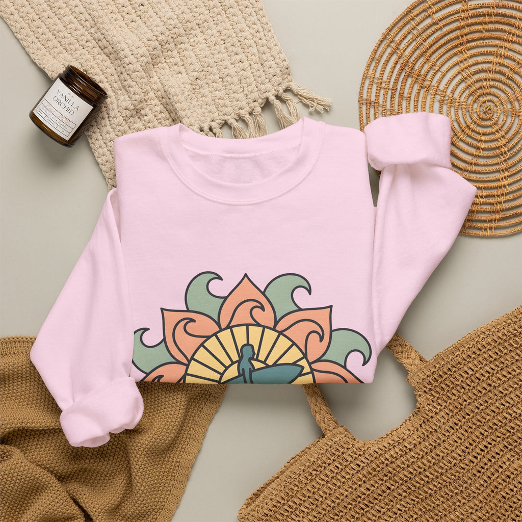 Surfer Outline Sweatshirt Sports Ocean Gift Women Hippie Sweatshirt Surfer Sweatshirt Athlete Fan Marine Graphic Sweatshirt Simple Floral Circle Sweatshirt